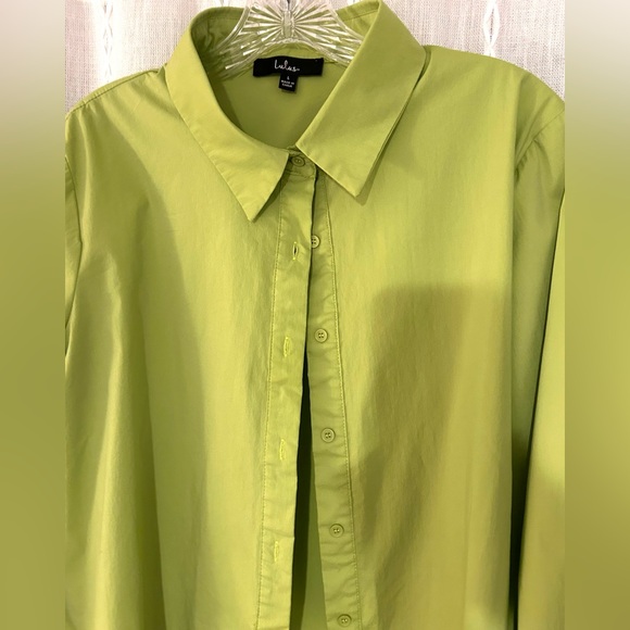 Lulus, Sunny Ties Lime Green Tie-Front Long Sleeve Button-Up Top. Sz. L - Picture 7 of 15